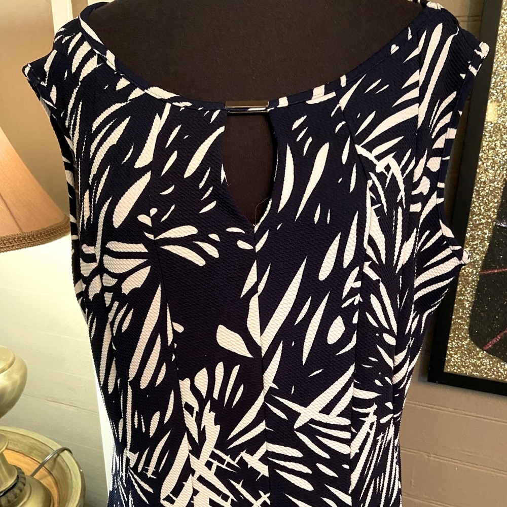 Navy Blue and White Sleeveless Dress
